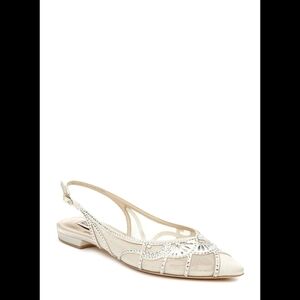 NIB WOMEN'S HANNA EMBELLISHED SLINGBACK FLATS IN SUNKISSED NUDE SATIN